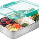Smash Microwave Safe Stainless Steel 3 Compartment Bento Lunch Box, 44oz Mint
