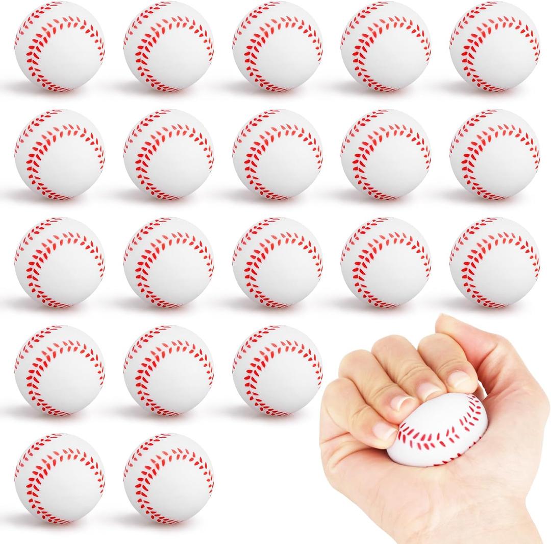 Hxezoc 20 Pieces Mini Baseball Stress Balls Baseball Party Favors Foam Sports Balls Small Squeeze Anxiety Bulk Toy Ball for Kids Birthday Party, School Reward Carnival Party Supplies