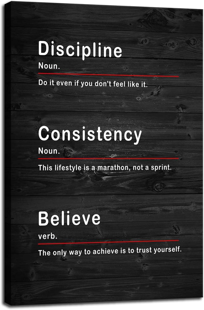 Inspirational Wall Art Discipline Consistency Noun Painting Canvas Print Artwork Office Wall Decor Believe Verb Poster Framed Motivational Quotes Wall Art Modern Home Gym Decoration[12''W x 18''H]