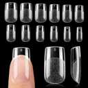 Una Gella Nail Tips Short Square, Pre-buff Matte Gel Nails Tips Short Square Nail Tips 120pcs Clear Full Cover False Fake Nails for Nail Extensions DIY Home Salon 12 Sizes for Women
