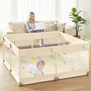 Uanlauo Beige Small Baby Playpen - 47x47in Playpen for Babies and Toddlers, Safe Indoor Play Pen, Baby Pen with Storage Bag and Breathable Mesh
