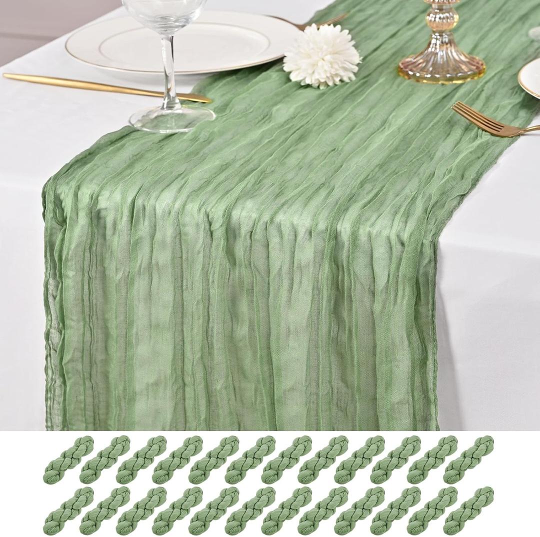 24 Pack Sage Green Table Runner 10Ft Cheesecloth Table Runner Rustic Gauze Table Runners Romantic Long Sage Sheer Fabric Cheese Cloth Table Runners for Wedding Party Bridal Baby Shower