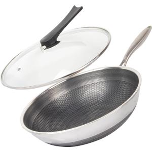 CATHYLIN 13'' 316L Stainless Steel Stir-fry Wok with Lid,Non Stick Skillet with Stay-cool Handle PFOA Free Suitable for Induction, Ceramic, Electric, and Gas Cooktops CATHYLIN 13'' 316L Stainless Steel Stir-fry Wok with Lid,Non Stick Skillet with Stay-cool Handle PFOA Free Suitable for Induction, Ceramic, Electric, and Gas Cooktops