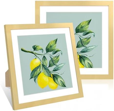 ccdcc 12x12 Picture Frame Set of 2, 12 x 12 Wood Photo Frames with Mat for 10x10 or 30x30cm Diamond Art Painting, Wooden Frame with Real Glass Cover for Wall and Tabletop Display,Gold