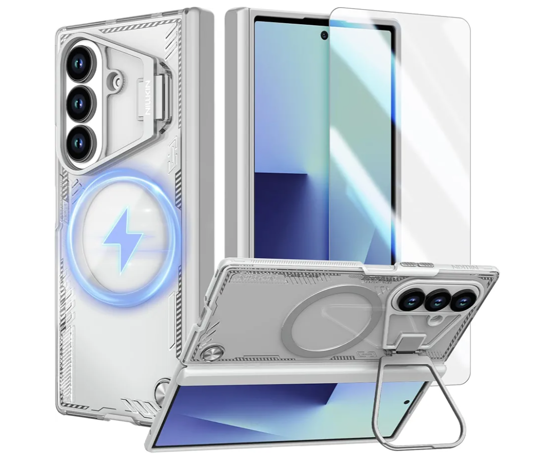 Nillkin for Samsung Galaxy Z Fold 7 Case, Compatible with MagSafe, Built-in [Screen Protector] [Hinge Protection] [Kickstand] Slim Magnetic Anti-Yellow Phone Case for Galaxy Z Fold 7 - Clear Gray