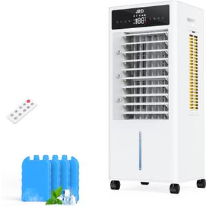 JRD Portable Air Conditioners, 3-IN-1 Evaporative Air Cooler with Remote, 2.4Gal Tank, 4 Ice Packs, 4 Modes, 3 Speeds, 12H Timer, Mist Function, Oscillation Swamp Cooler for Bedroom Home Office