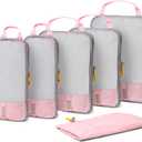 (Not Made In China) Compression Packing Cubes For Travel 6pc Set, Suitcase and Luggage Organizer Bags, Lightweight, Durable (6pc, Baby Pink)