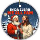 Funny Santa & Jesus Christmas Ornament  in Da Clerb We All Fam  Humorous Ceramic Tree Decoration for Holiday Spirit, Christian Friends & Family Gatherings 2025