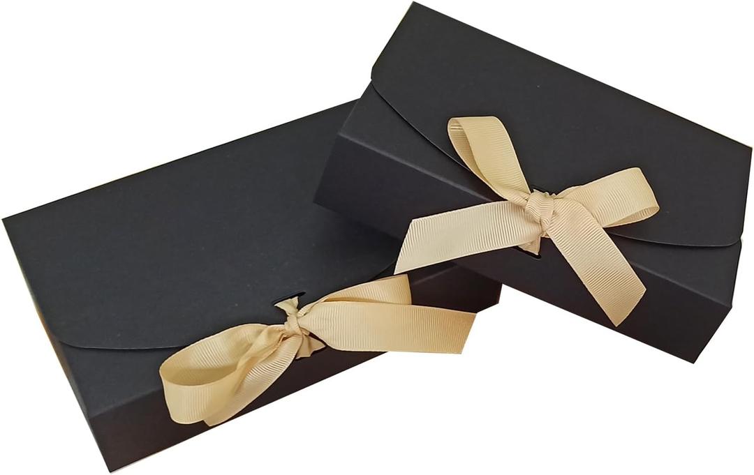 SULALIN 25 Pack Small Paper Boxes For Gifts With Lids And Ribbon,7x4.7x1.6 In Bridesmaid Boxes For Proposal, Kraft Gift Wrap Boxes For Present,Cajitas Para Regalos (black)