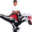 Spooktacular Creations Halloween Dragon Skeleton Inflatable Costume Kids, LED Light Eyes Skeleton Dinosaur Blow Up Costumes, Ride On Deluxe Set for Halloween Parties(Up to 4ft7'')