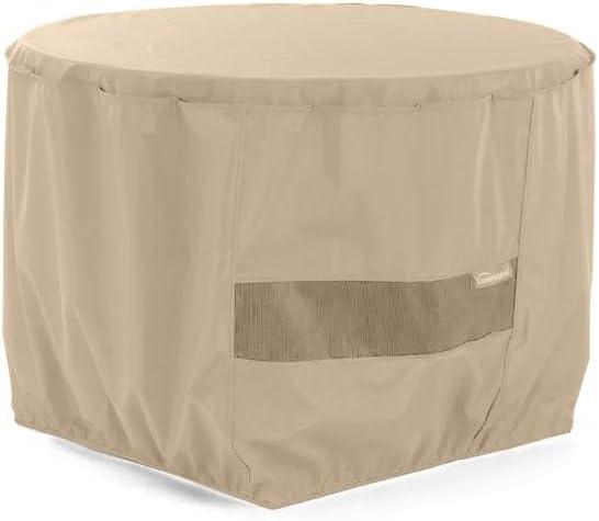 Covermates Classic Round Outdoor Fire Pit Cover  All-Weather, Water-Resistant Heavy-Duty Viny with Mesh Vent, Elastic Hem for Patio Furniture Protection, Round 30DIAMETER x 18H, Classic Tan