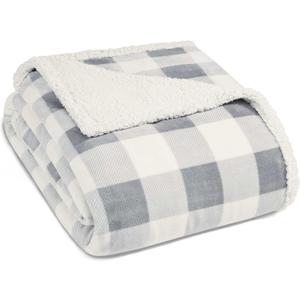 Eddie Bauer - Twin Blanket, Reversible Sherpa Fleece Blanket, Buffalo Plaid Bedding, Super Soft Cozy Home Decor (Chrome Grey, Twin) (Chrome Grey/White)