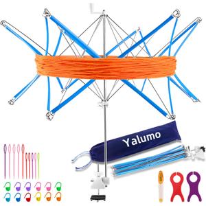 Yarn Swift, Yarn Umbrella Swift for Crocheting, Adjustable Angle Height Skein Holder Compatible with Ball Winder Gifts for Knitting Loves, Easy to Install, Foldable Design with Storage Bag (Blue)