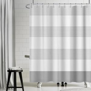 White Grey Striped Waffle Shower Curtain Farmhouse Plaid Patchwork Stall Bath Curtain Rustic Boho Neutral Bathtub Curtain for Kids Bathroom Decor Waterproof with Hooks 71x79 Inch