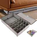 4 Pcs Under Couch Storage, Under Couch Storage Container with Lid, Foldable Under Sofa Storage with Divider, Space Saving Under Couch Storage Box for Accessary