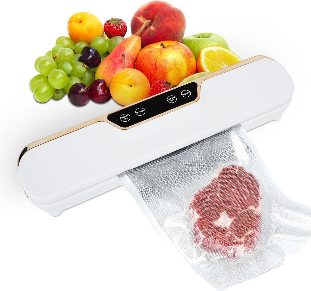 Food Vacuum Sealer Machine, 62KPA Strong Suction, Dry/Wet Modes, 10 Vacuum Seal Bags for Food, Digital Countdown Timer, Compact Lightweight, Vacuum Sealer for Food, Ideal for Home Kitchen Use