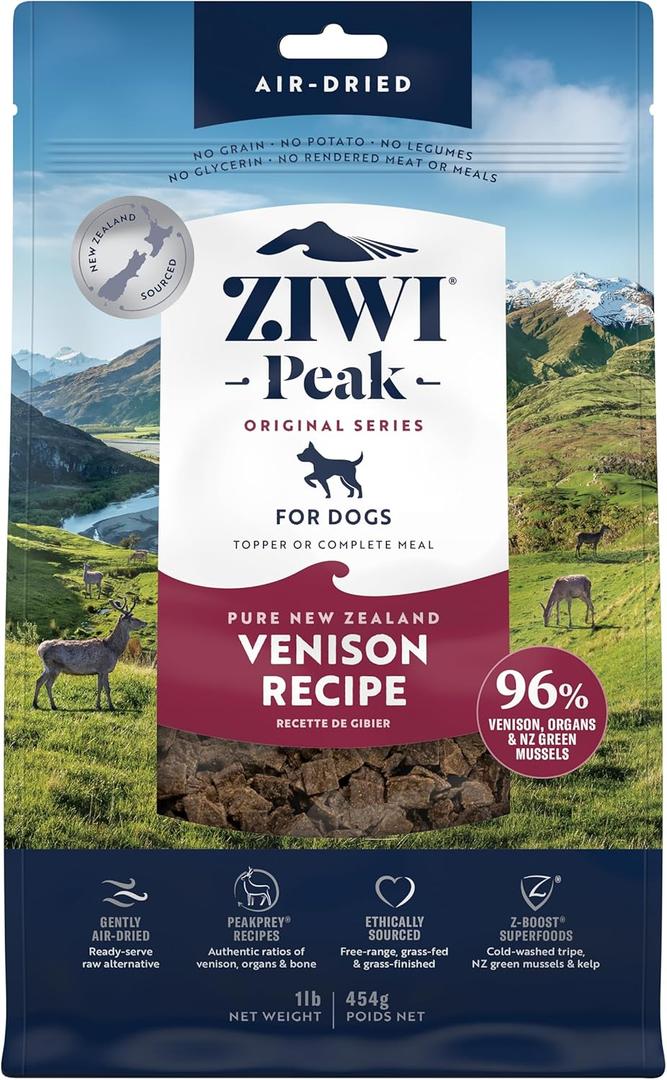 ZIWI Peak Air-Dried Dog Food Venison - All Natural, High Protein, Grain Free, Limited Ingredient w/ Superfoods (16oz) (EXP 06/19/26)
