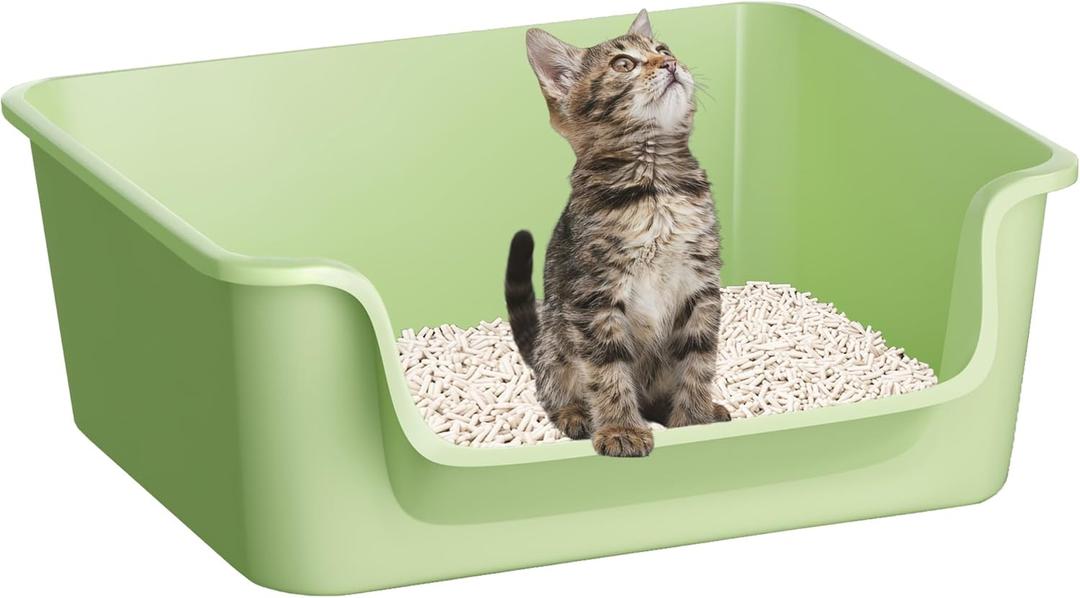 Open-Top Large High Sides Cat Litter Box with Low Entrance, Suitable for Small and Elderly Cats, Anti-Splash, 19.8 x15.6x7.3 for Indoor Use (GreenFluorescent Lime Green)