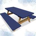Irenare 3 Pcs Picnic Table and Bench Fitted Tablecloth Cover for 6 Ft Table 30 x 72 Inch Vinyl Fitted Elastic Edges Waterproof Wipeable Tablecloth for Indoor Outdoor Picnics Patio Camping (Navy Blue)