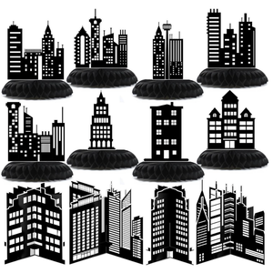 Pickmesh 12 Pieces Hero Party Decorations City Skyscraper Honeycomb Centerpieces Table Decorations Skyline Buildings Table Topper for Hero Birthday Skyscraper Party Supplies