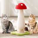 Mushroom Cat Scratching Post Cat Tree, 21.5‘’ H Cute Cat Scratcher Tower with Durable Solid Wood Turntable Toy, Mushroom Scratch Post Cat Sisal Scratcher with Catnip for Indoor Adult Cats