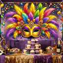 Mardi Gras Carnival Feather Mask Backdrop 70.9 x 43.3 Inch Colorful Confetti Party Banner for Masquerade Ball Brazilian Festival Parade Wall Decoration Photo Booth Background