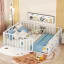 Bellemave Full Size Floor Bed with Rails for Kids, Girls, Boys, Metal Montessori Floor Bed with Door, White