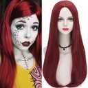Half and Half Red Sally Costume Wig for Women Long Straight Dark Red Wigs 23.6'' Synthetic Hair for Halloween Party Daily