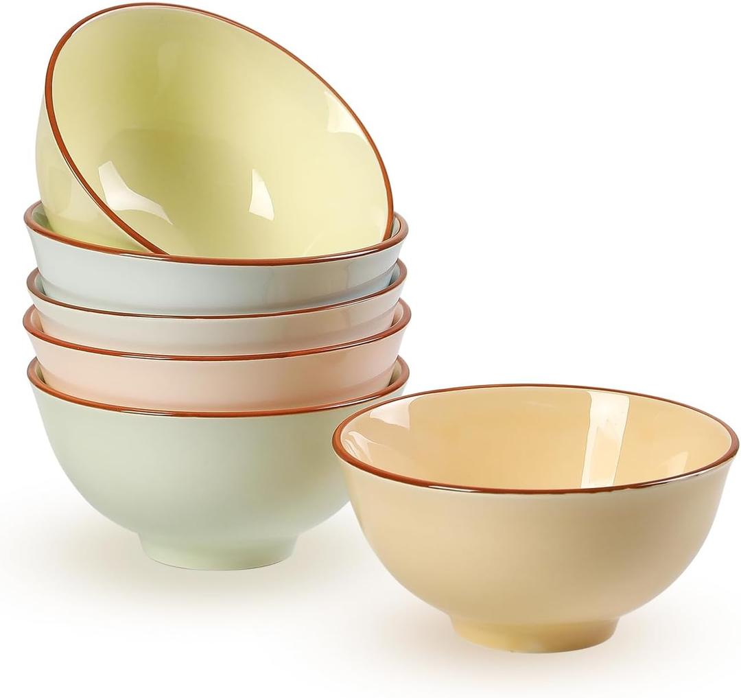 AHX Ceramic Dessert Bowl Set of 6 - Small Porcelain Bowls for Rice, Snack, Ice Cream - Microwave and Dishwasher Safe - Assorted Candy Hue - 4.7 Inch - 10 OZ
