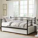 IDEALHOUSE Twin Daybed Without Trundle, Metal Twin Size Daybed, Steel Slat Support Sofa Bed for Living Room, Bedroom, Guest Room (Black-Without Trundle)