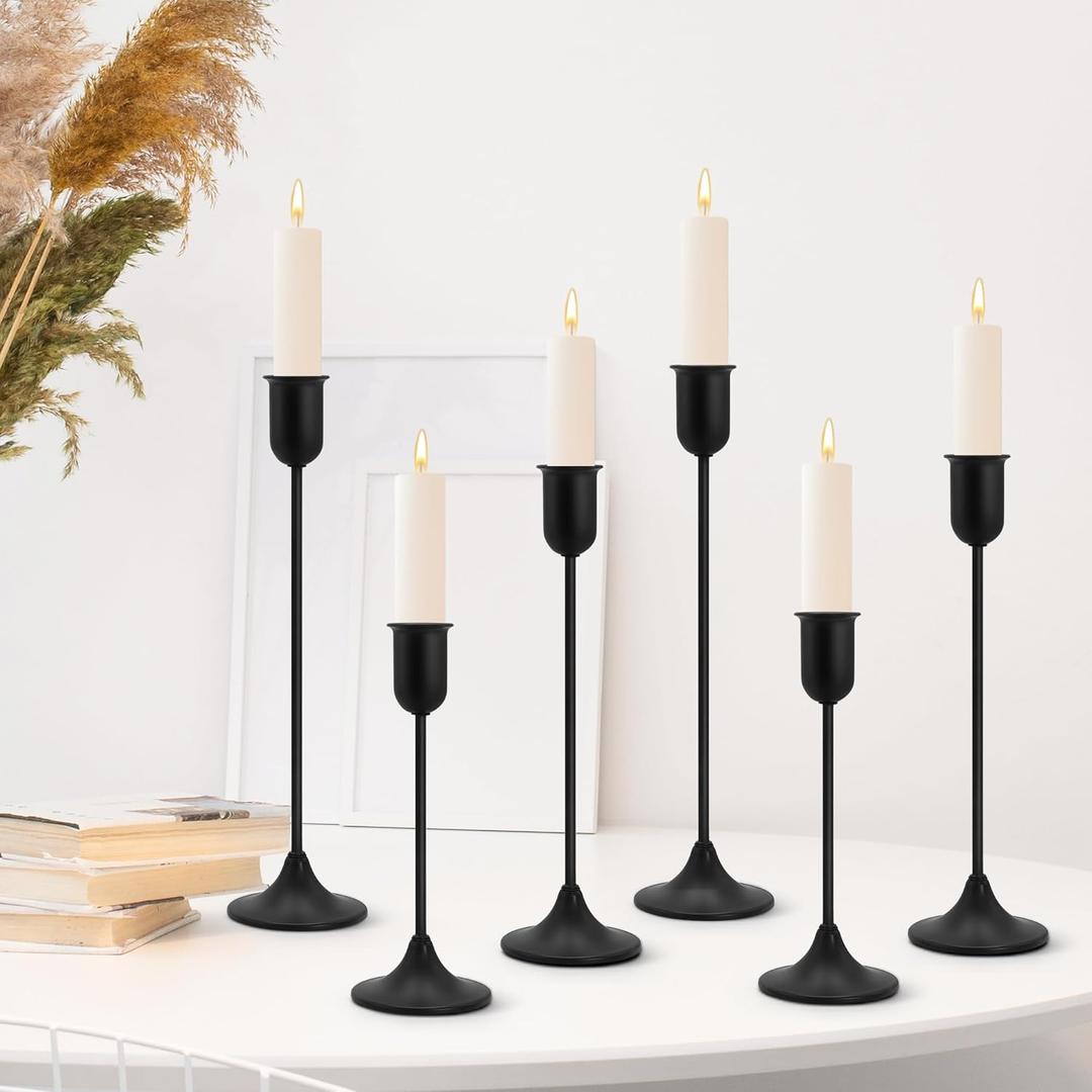 6 Pcs Black Candle Holders Set, Vintage Home Decor  Modern Taper Candlestick Holders for Wedding, Table Centerpieces  Great Gift for Housewarming, Birthday Parties, Wedding & Christmas Season