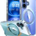 TORRAS Upgraded 360°Rotatable Magnetic Stand for iPhone 16 Case [Fit for MagSafe][Flexible Stand & Ring Holder] Mil-Grade Shockproof Anti-Yellow Slim Protective Kickstand Case, Crystal Clear 6.1 inch