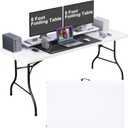 8FT Folding Table Plastic Folding Table Indoor & Outdoor for Picnic, Camping, BBQ and Party, Reinforced Steel Frame, Easy to Carry, White