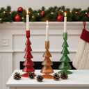 Mumufy 3 Pcs Christmas Tree Taper Candle Holder Christmas Glass Candlestick Holders Xmas Tree Candle Stick Vase for Xmas Centerpiece Festival Party Table Decor