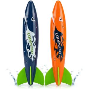 haomsj 9'' Large Shark Torpedo Pool Diving Toys for Kids Ages 4-12 2-Pack Fast Sinking Dive Toy for Family Pool Games Water Play Toys for Swimming Training Lessons & Summer Outdoor Pool Party Toy