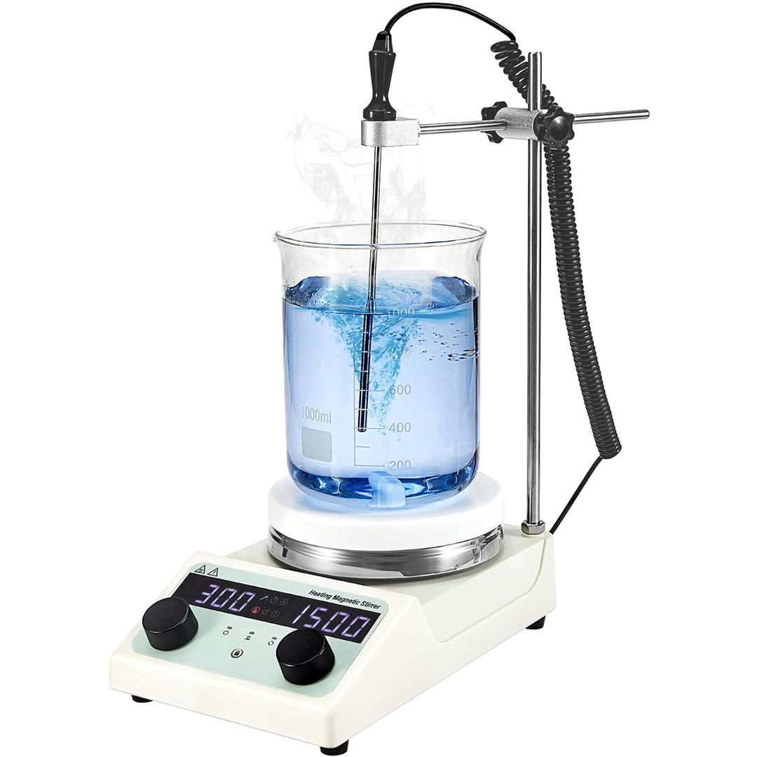 5.5 inch Magnetic Stirrer Hot Plate, Max Temp 572/ 300, 100-1500RPM Ceramic Coated Aluminum Stir Plate, Max 5L Stirring Capacity, with Stir Bar, Temp Probe Sensor, Stand