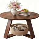 HAIOOU Round Coffee Table for Living Room with Open Storage -Walnut Wood