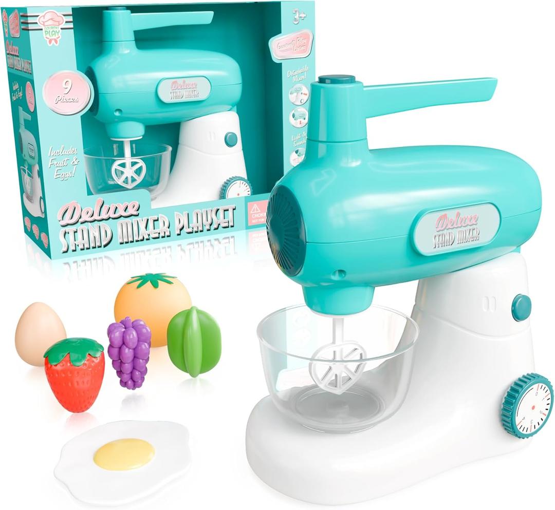 Lollipop Deluxe Stand Mixer Playset for Toddlers 3+  9-Piece Gourmet Kitchen Set with Fruit, Eggs, and Light-Up Mixing Sounds  Safety Tested for Fun and Educational Pretend Play