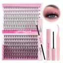DIY Lash Extension Kit Individual Lashes Clusters Lash Bond and Seal, Clusters Lash Glue Remover and Eyelash Tweezers for Eyelash Extensions (10D+20D-0.07C, 8-16mm, Kit)
