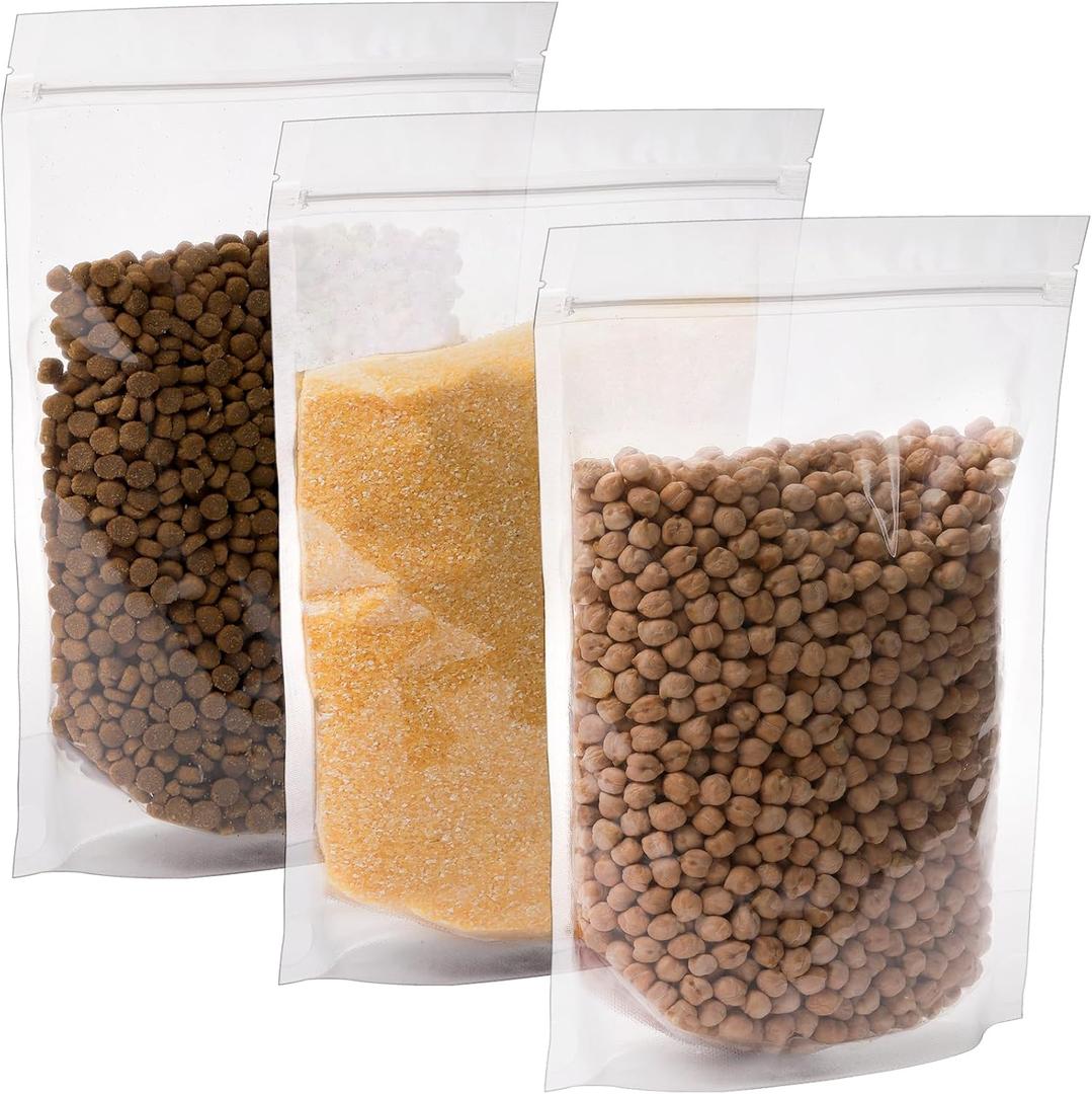 Kingrol 100 Ct 7 x 10.25 Inch Clear Stand Up Food Pouch Bags with Resealable Lock Seal Zipper, Heat Sealable Packaging Bags for Food Storage