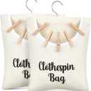 2 Pcs Canvas Clothespin Bag laundry Hanging Storage Organizer Clothes Pin Hanging Bag with Hook Clothespin Holder with an Extra Large Opening, Holds 100 Clothes Pins for Clothesline Outdoor