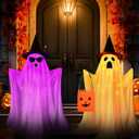 Halloween Decorations Outdoor Indoor- 2 Packs Large Light Up Ghost, Standing Ghost Decor with Weight Bags, 8 Modes Remote Ghost Kit with 2 Colors String Lights for Porches Yards Gardens Decorations