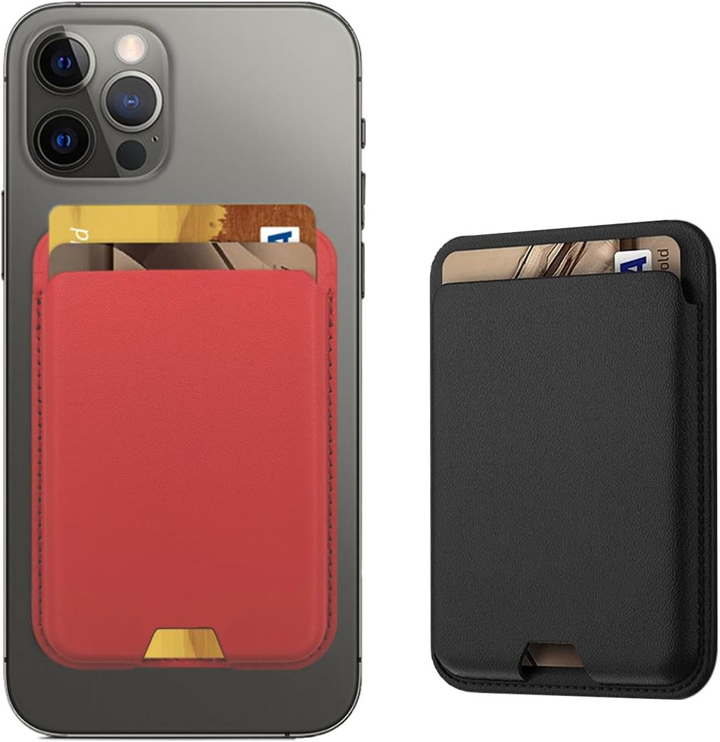 iLodn Magnetic Wallet Compatible with MagSafe for iPhone 17 16 15 14 13 12 Pro Max Air Plus Model, Mag 3 Safe Card Holder Stick on Accessories for Apple Cell Phone & Case, Midnight&Red
