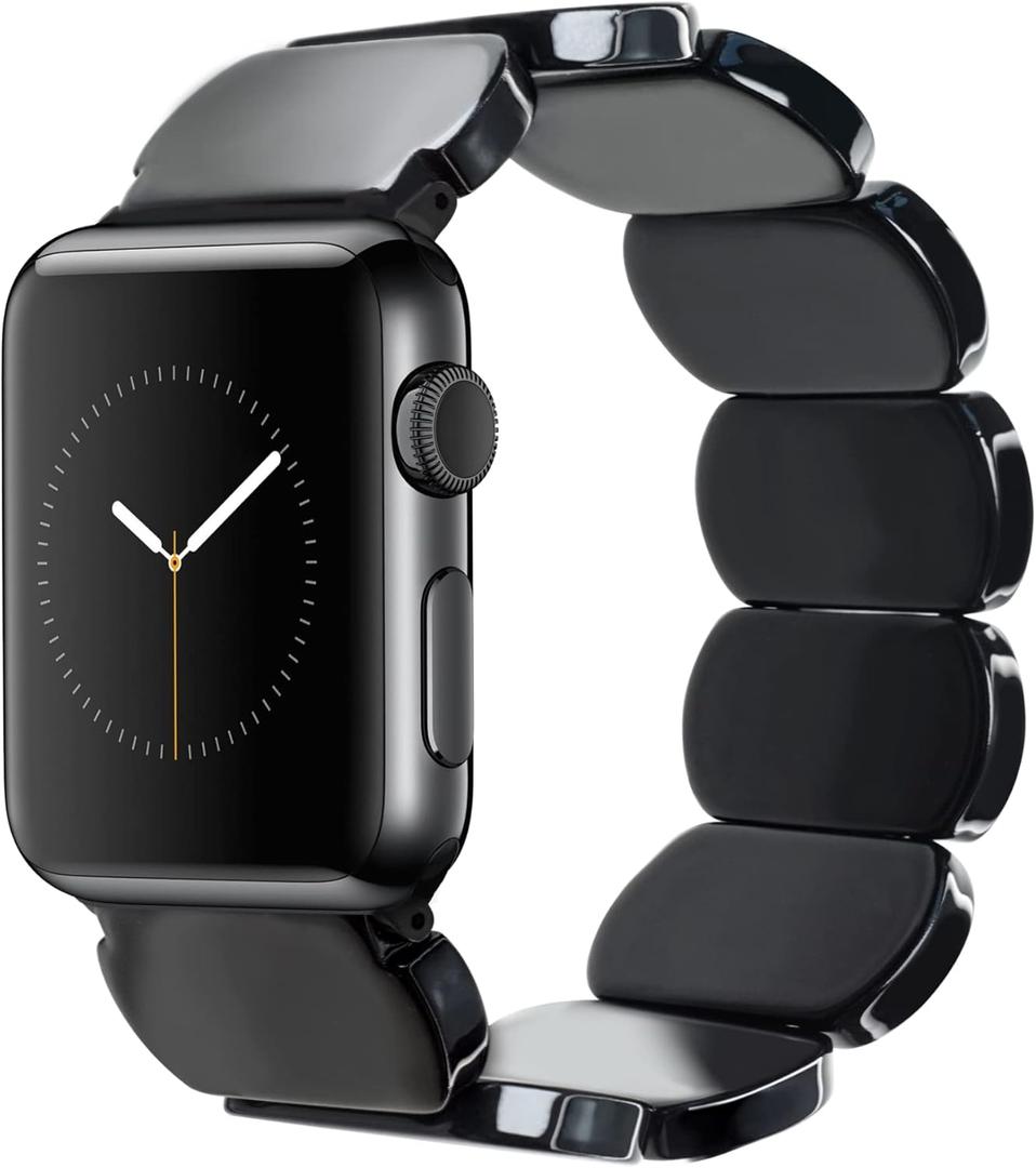 Heesch Tortoise Stretchy Watch Band Compatible with Apple Watch Serise Ultra/SE/8/7/6/5/4/3/2/1, Resin Cute Watch Strap Wristband for iWatch Bracelet for Women Men Girls, 38/40/41mm, 42/44/45/46/49mm, Oval Version (Black) Heesch Tortoise Stretchy Watch Band Compatible with Apple Watch Serise Ultra/SE/8/7/6/5/4/3/2/1, Resin Cute Watch Strap Wristband for iWatch Bracelet for Women Men Girls, 38/40/41mm, 42/44/45/46/49mm, Oval Version (Black)