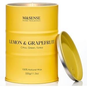 M&SENSE Lemon Candle,Summer Grapefruit Scented, Lemon Soy Candles 11.3oz 70 Hour Slow Burning, Limoncello Highly Scented Citrus Candles for Bathroom, Fresh Smelling Candle