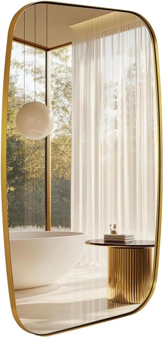 ANDY STAR 24x40 Gold Bathroom Mirror, Oblong Brass Mirror with Stainless Steel Metal Frame, Brushed Gold Oval Vanity Mirror for Over Sink, Modern Anti Rust Wall Mounted