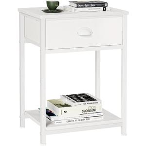 Furologee White Nightstand with Fabric Drawer, Small Side Table for Small Spaces, 2 Tiers Storage Shelves End Table, Night Stand for Living Room, Bedroom, Dorm (1)