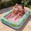 SLOOSH Inflatable Tanning Pool Lounger Float, 85" x 57" Extra Large Pool Floats Adult with Pillow, 4 in 1 Suntan Tub Raft Floatie,Sunbathing Bed Lounge for Water Blow Up Ball Pit, XL-Cyan Pink