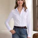 Beninos Women's White Button Down Shirts Elegant Office Dress Shirt Blouse (Large)