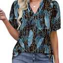 Ofeefan Womens Plus Size Short Sleeve Boho Tops Trendy Shirts Loose Fit Blouse Summer Tunic Top for Women, Size XXXL